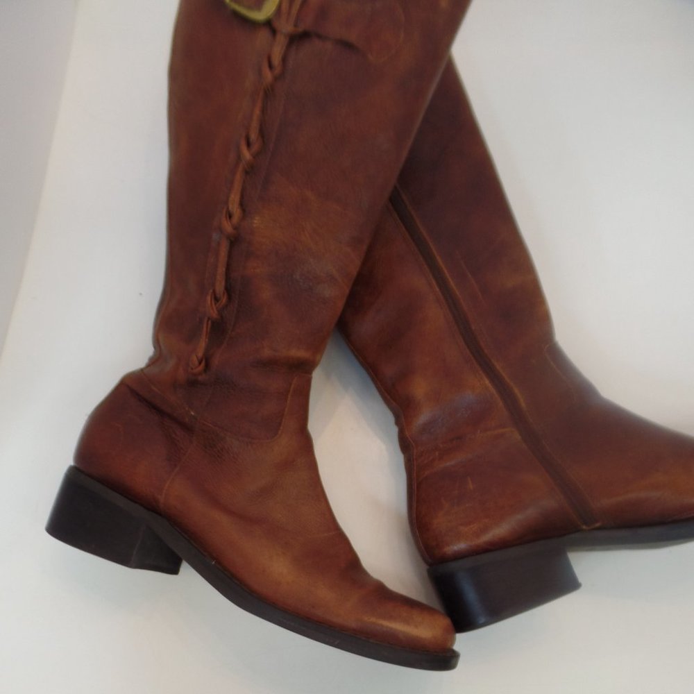Brown Leather Zip Up Boots W Braided Trim & Buckle With Character Sz 9  #6436398 - Picture 16 of 16